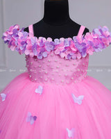 Pink Cold Shoulder Flower Gown