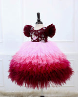 Burgundy Fairy Moon Theme Feather Frill Gown