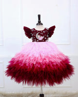 Burgundy Fairy Moon Theme Feather Frill Gown