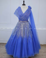 Light Denim Blue Sleeveless Frill Gown