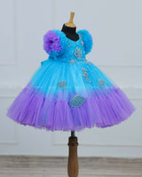 Aquamarine - Skyblue & Lavender Double Shaded Party Gown with Heavy Bead Patches of Underwater Theme