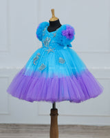Aquamarine - Skyblue & Lavender Double Shaded Party Gown with Heavy Bead Patches of Underwater Theme