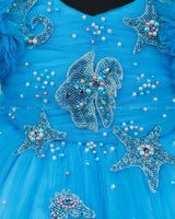 Aquamarine - Skyblue & Lavender Double Shaded Party Gown with Heavy Bead Patches of Underwater Theme