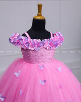 Pink Cold Shoulder Flower Gown