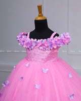 Pink Cold Shoulder Flower Gown