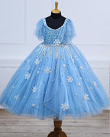 Sky Blue Gown in Snow Flake Theme with Intricate Handworks