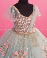 Pastel Powder Blue Gown with Intricate Handworks