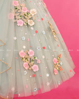 Pastel Powder Blue Gown with Intricate Handworks