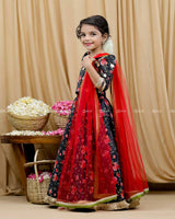 Black Floral Printed Ethnic Skirt and Top with Dupatta.