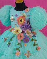 Light Teal Fairy Tale Dress with Wild Flowers
