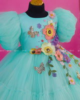 Light Teal Fairy Tale Dress with Wild Flowers