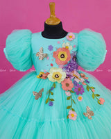 Light Teal Fairy Tale Dress with Wild Flowers