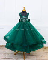 Dark Forest Green Layered Umbrella Gown with Hand Work