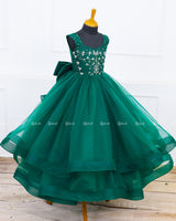 Dark Forest Green Layered Umbrella Gown with Hand Work