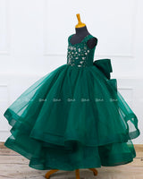 Dark Forest Green Layered Umbrella Gown with Hand Work