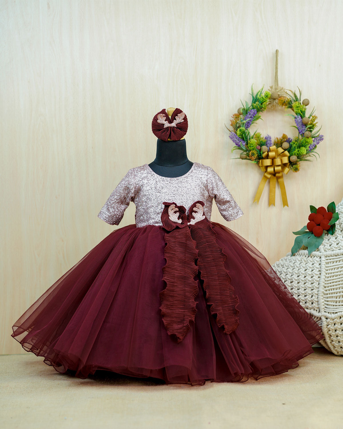 Kids Wine Red Twinkle Party Wear Frock Online | Kids Party Wear Online www.liandli.in Kids Wine Red Twinkle Party Wear Frock Online | Kids Party Wear Online www.liandli.in