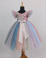 Multicolor Dress Highlighted With Handcrafted Floral Embroidery in Yoke.