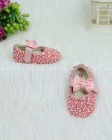 Blush Pearl Beaded Baby Ballerinas with Satin Bow