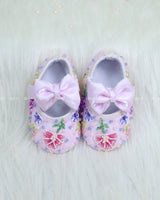 Pastel Garden Embellished Baby Booties with Satin Bows