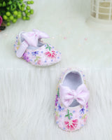 Pastel Garden Embellished Baby Booties with Satin Bows
