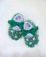 Enchanted Forest Frost Embellished Baby Booties with Satin Bows