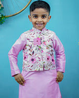 Kids Floral Print Jacket with Pink Kurta Online | Kurta Set for Kids Online