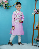 Kids Floral Print Jacket with Pink Kurta Online | Kurta Set for Kids Online