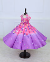 Rose Pink and Lavender Panel Gown with Heavy Embellished Flowers