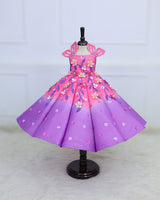 Rose Pink and Lavender Panel Gown with Heavy Embellished Flowers