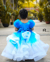 Blue and White Kids Twirled Gown Online | Kids Twirl Dresses Online India