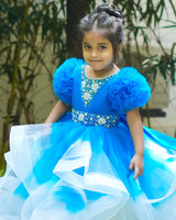 Blue and White Kids Twirled Gown Online | Kids Twirl Dresses Online India