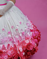 Kids Pink Gradient Rosette Ball Gown Online | Ball Gown For Kids