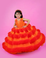 Kids Orange frilled ball gown Online | Kids Party Wear Dresses Online in India