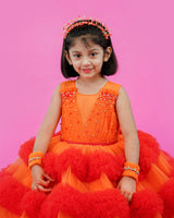 Kids Orange frilled ball gown Online | Kids Party Wear Dresses Online in India