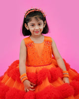 Kids Orange frilled ball gown Online | Kids Party Wear Dresses Online in India