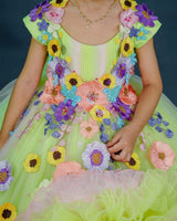 Kids Light Green and Pink Floral Theme Gown Online | Kids Floral Dress Online
