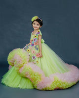 Kids Light Green and Pink Floral Theme Gown Online | Kids Floral Dress Online