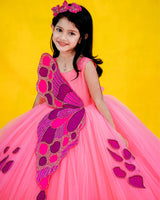 Kids Flamingo Pink Gown Online | Kids Designer Wear Online