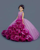 Lilac with Deep Magenta Couture Gown Online | Kids Party Wear Gowns Online