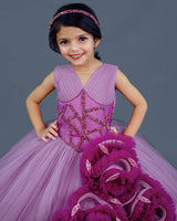 Lilac with Deep Magenta Couture Gown Online | Kids Party Wear Gowns Online