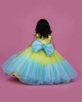 Hand Crafted Kids Lemon Yellow and Sky Blue Couture Gowns Online | Kids Couture Gowns Online