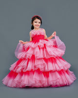 Pink and coral pink ombre shaded layered gown