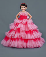 Pink and coral pink ombre shaded layered gown