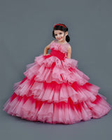 Pink and coral pink ombre shaded layered gown