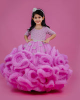 Pink lavender twirled gown with crystal and bead detailing