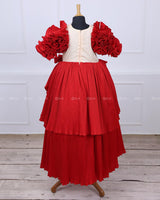 Red High-Low Couture Party Wear Gown With Intricated Hand Craft Detailing