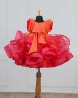 Deep Rani Pink and Coral Color Gradient Swirled Gown-C