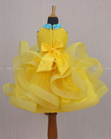 Aqua Blue Halter Neck Twirled Couture Gown With Aqua Blue Flower Embellishments