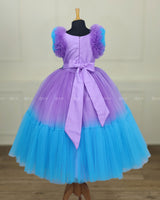 Aquamarine - Lavender and Pale Turquoise Double Shaded Party Gown with Heavy Bead Patches of Underwater Theme