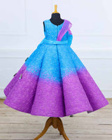 Blue and Lavender Double Shaded Panel Gown with Fabric Manipulated Twirled Detachable Belt